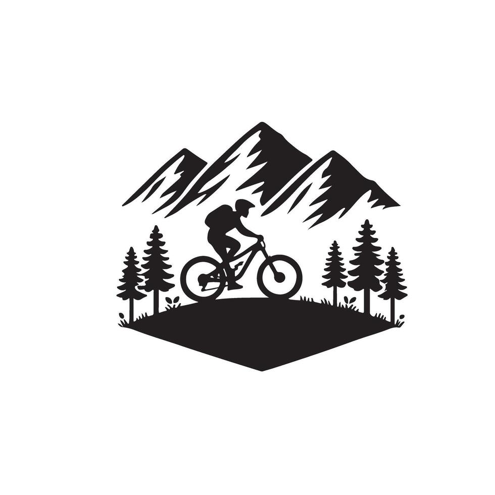 Mountain Biker Silhouette in a Scenic Landscape Illustration vector