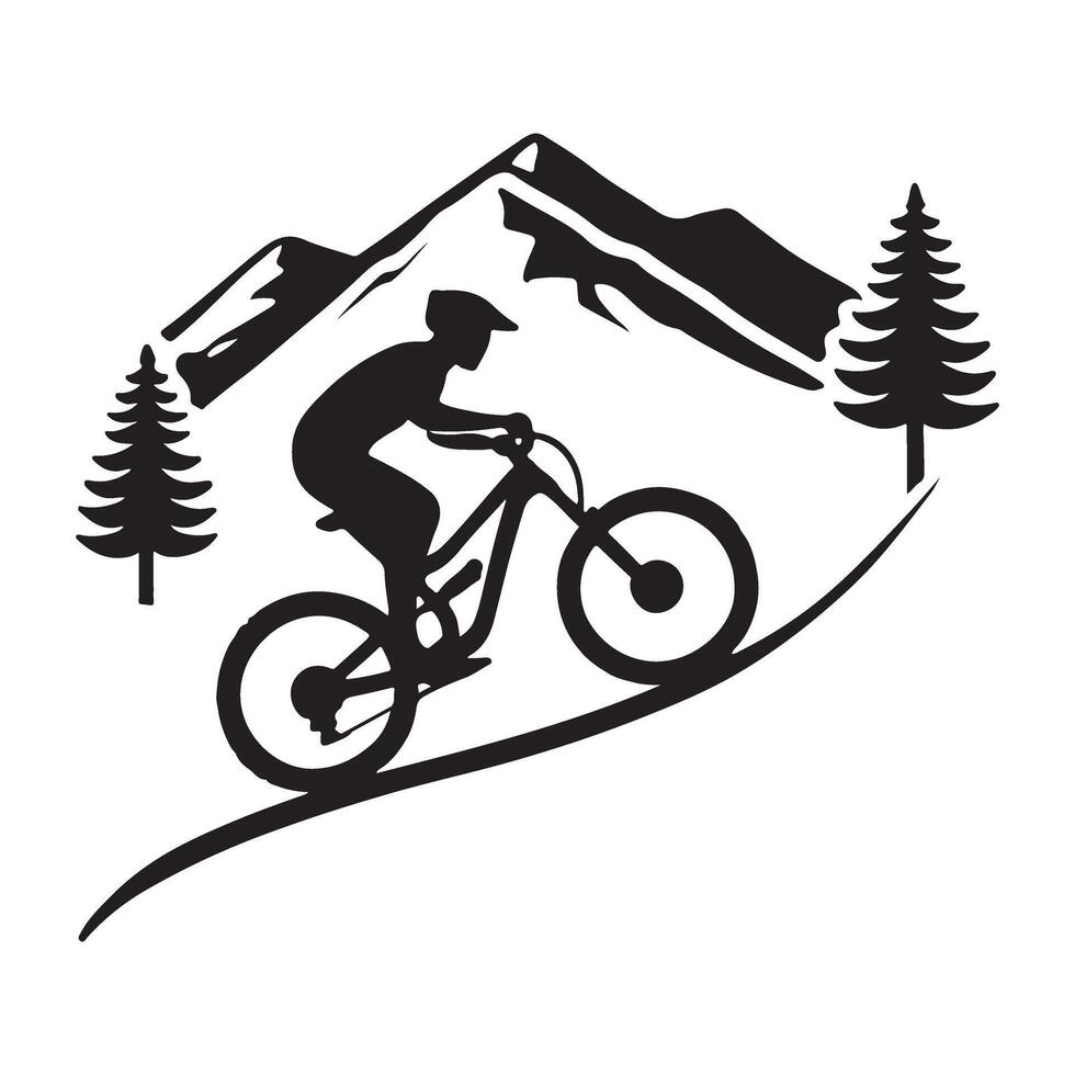 Mountain Biking Silhouette Illustration on a Hillside vector