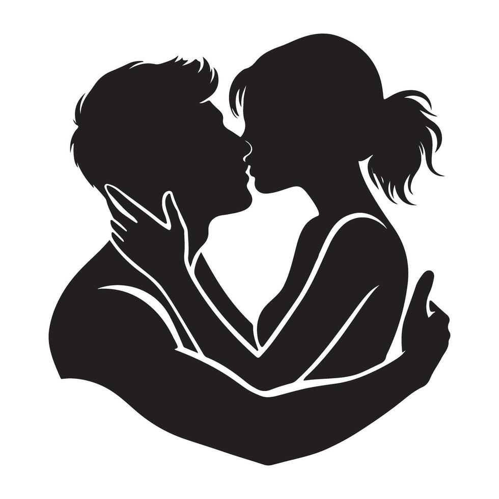 Silhouette of a Passionate Couple Sharing a Tender Kiss vector