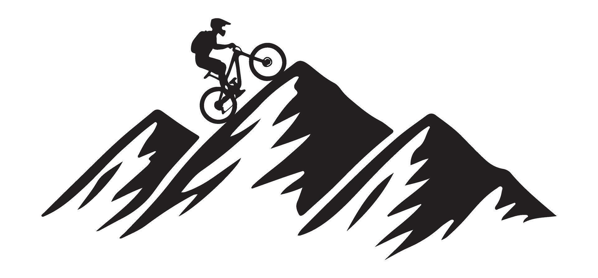 Silhouette of a Mountain Biker Conquering Peaks vector