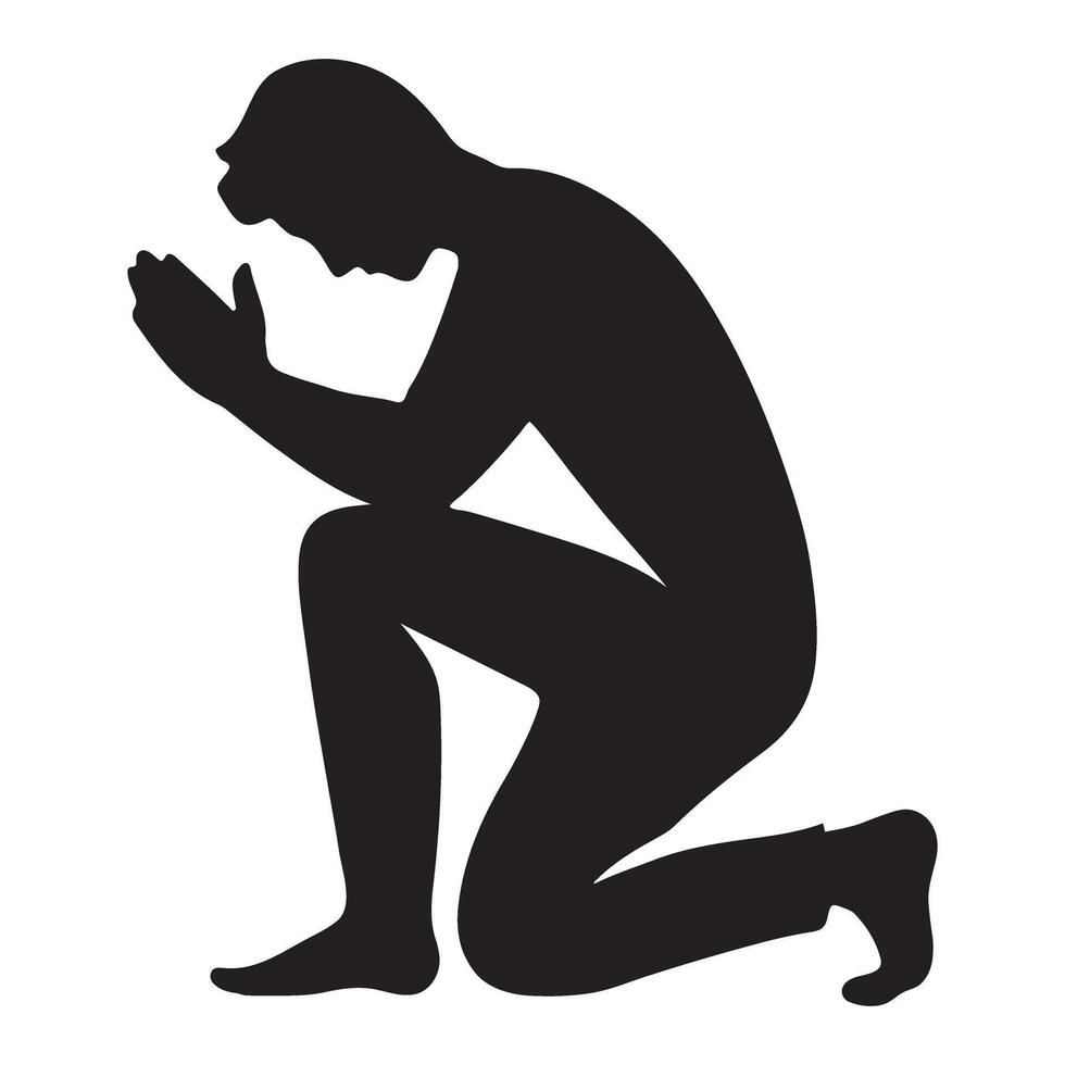 Man Kneeling in Prayer Silhouette Seeking Spiritual Guidance vector