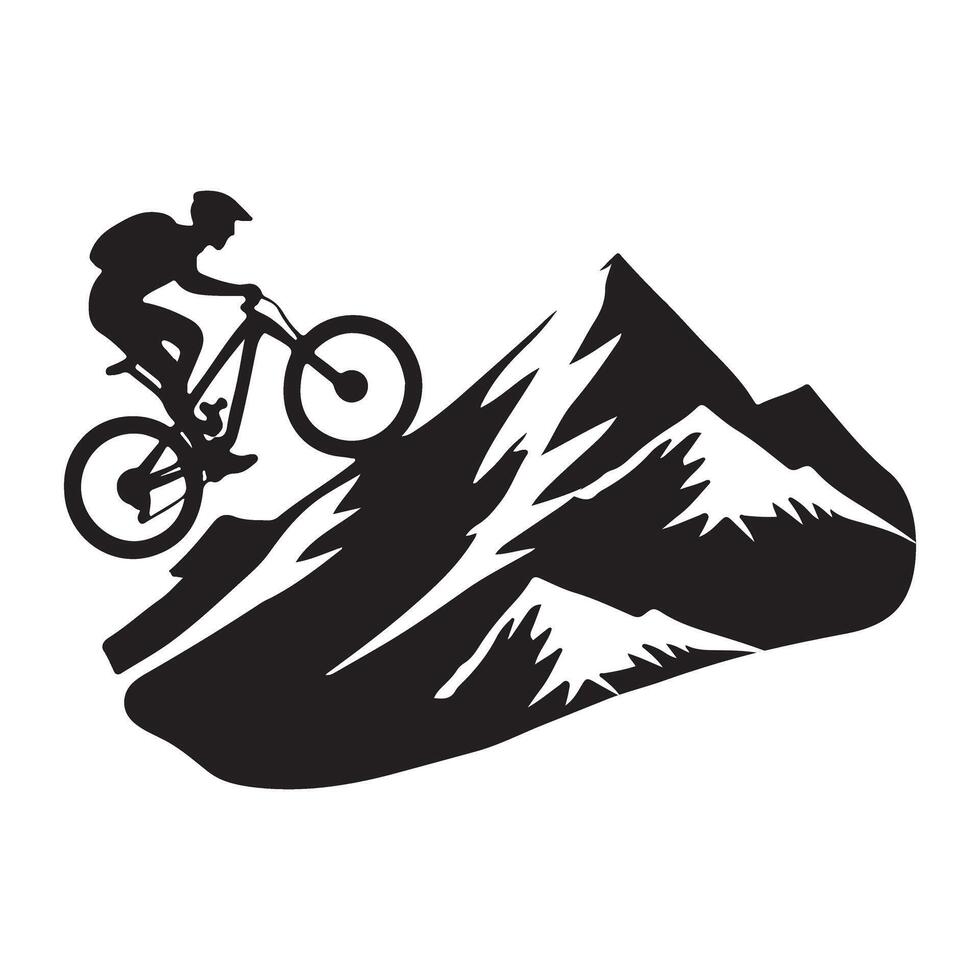 Mountain Biking Silhouette in Majestic Mountain Scenery vector