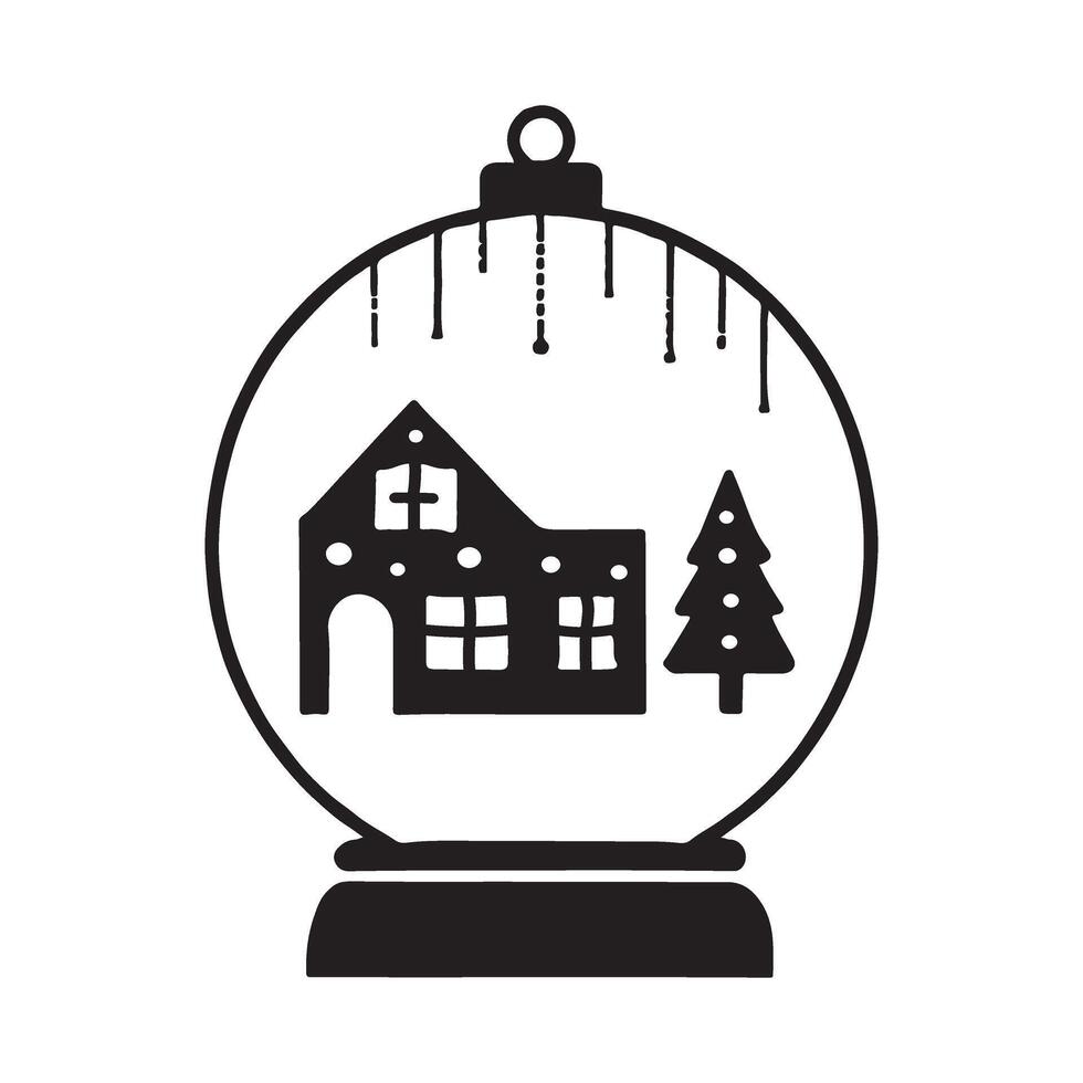 Charming House and Tree in a Christmas Snow Globe Silhouette vector