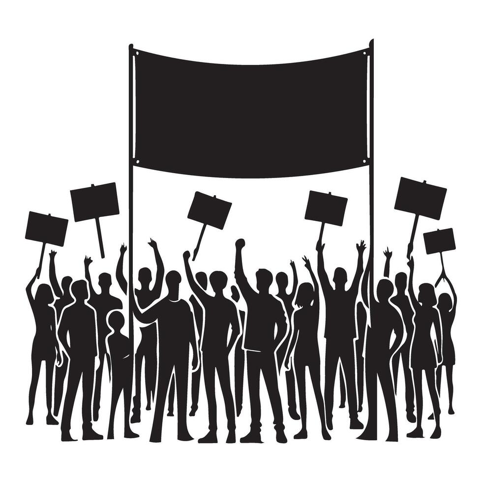 Large Group of People Silhouette Holding Protest Signs vector