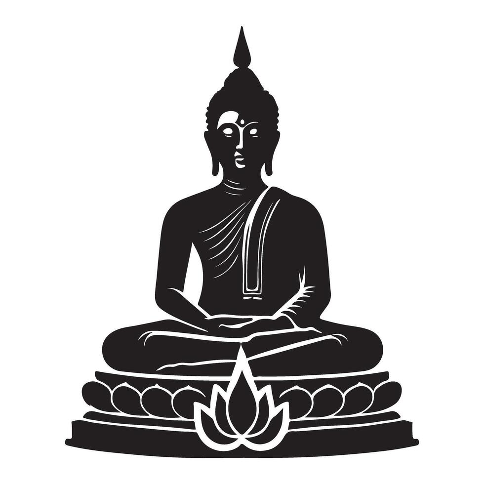 Black Silhouette Illustration of Buddha in Meditation Pose vector