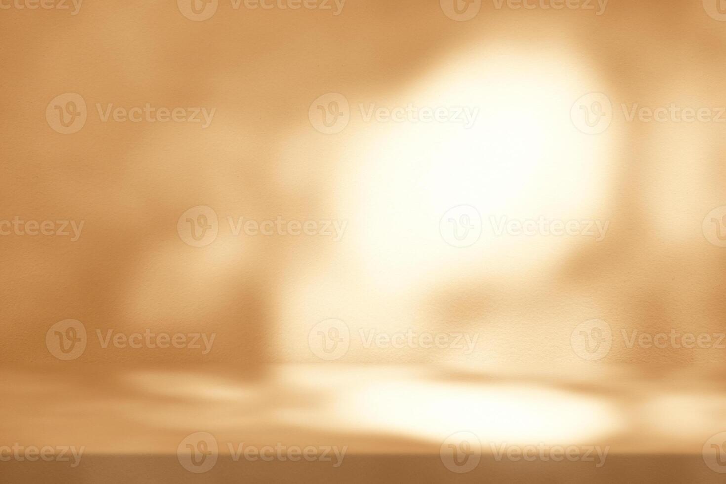 Gold Stucco Table with Nature Shadow on Concrete Wall Texture Background photo