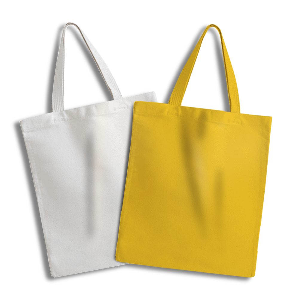 Two Canvas Tote Bag white and yellow isolated transparent background. png