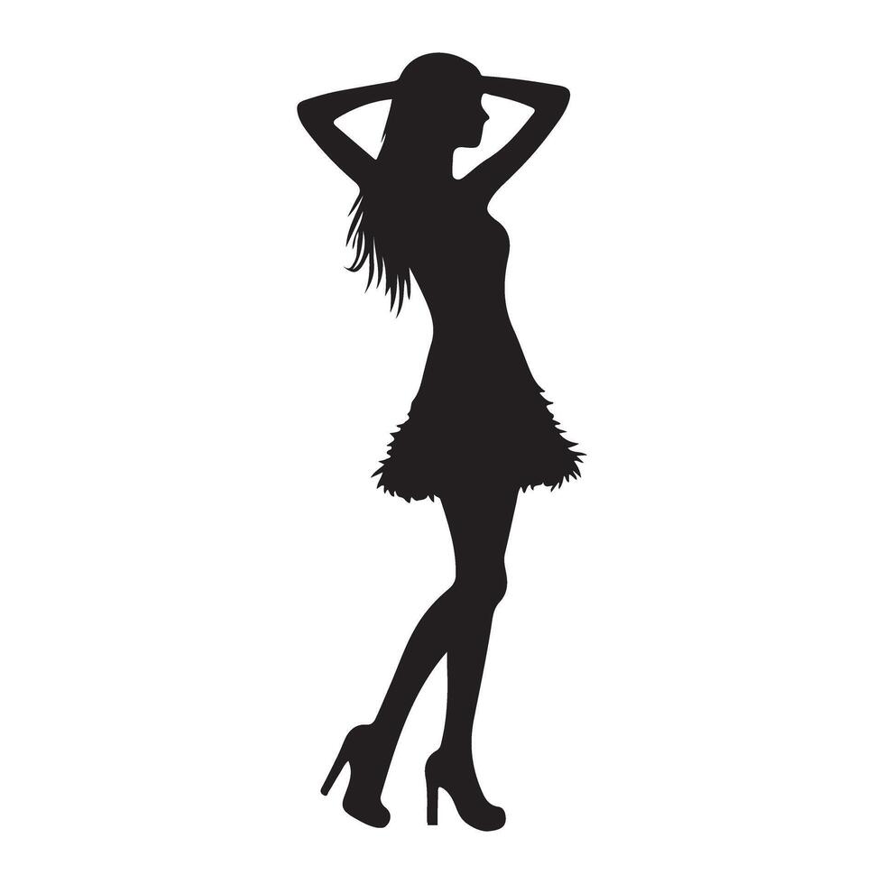 Elegant Female Model Posing Silhouette Illustration vector