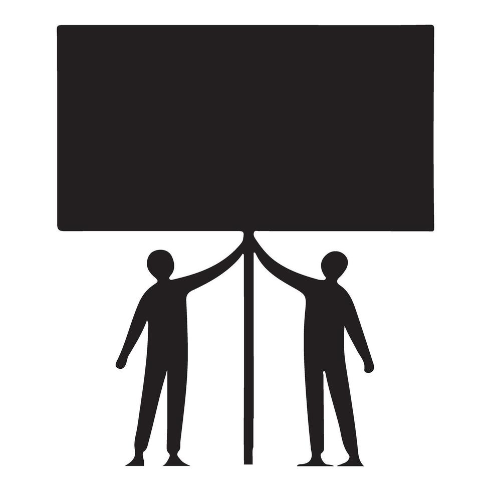 Two People Holding a Blank Sign Silhouette Illustration vector