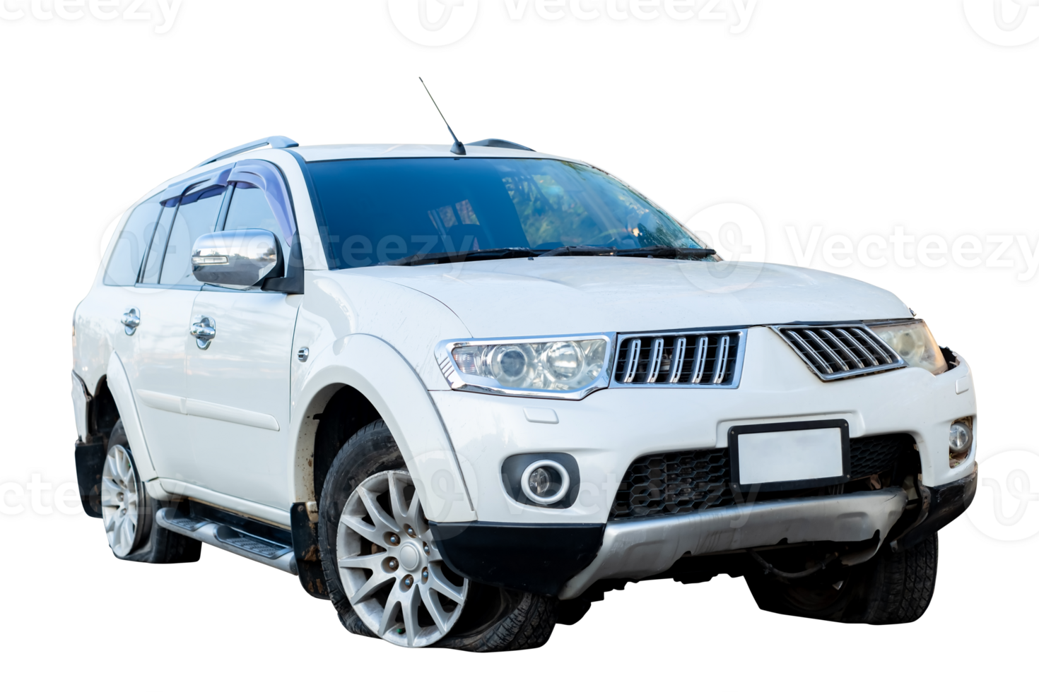 Car crash, Full body front and side view of white car get damaged by accident on the road. damaged cars after collision. Isolated on transparent background, car crash broken, File png