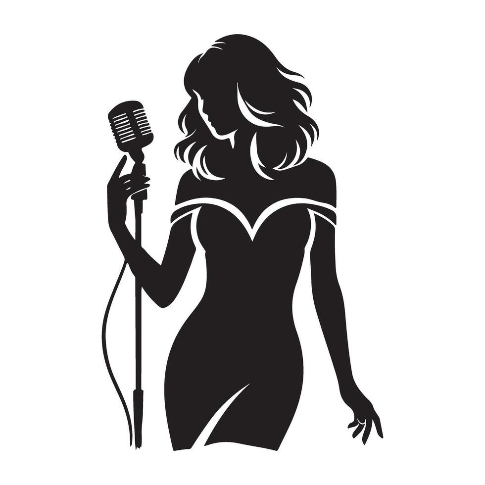 Elegant Singer Silhouette with Microphone Illustration vector