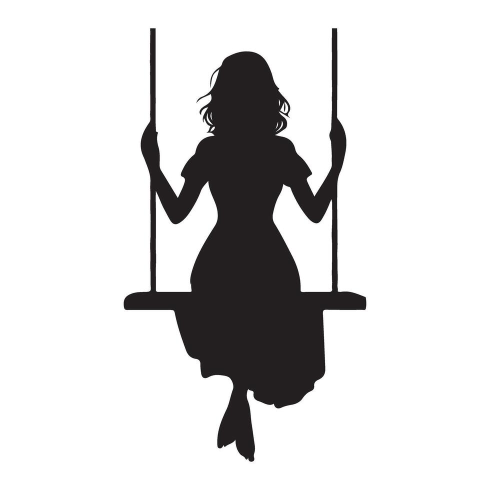 Woman on a Swing Silhouette Illustration for Relaxation and Nostalgia vector