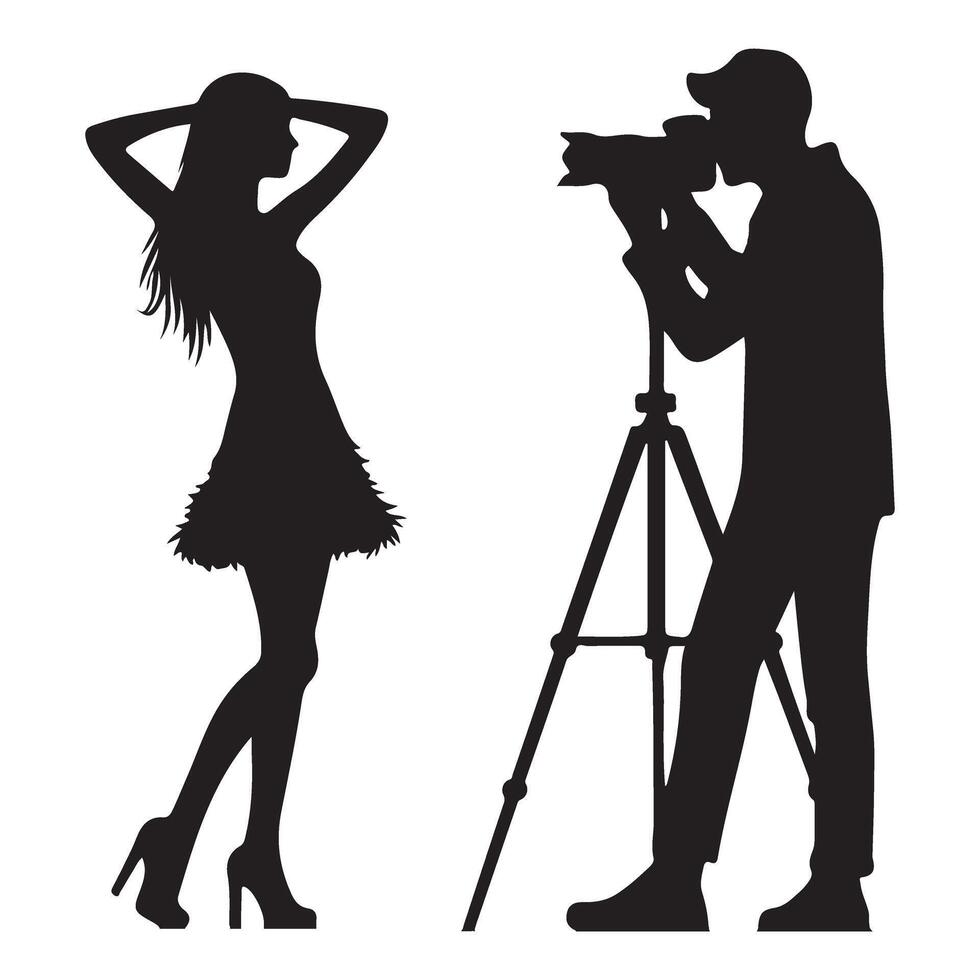 Silhouette of a Fashion Photographer and Model in Studio vector