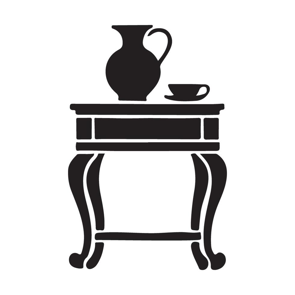 Side Table with Jug and Cup Silhouette Illustration vector
