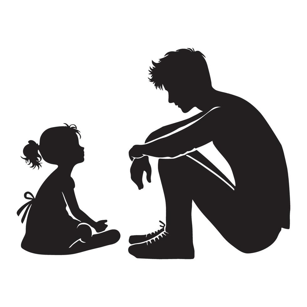 Silhouette Illustration of Father and Daughter Sharing a Moment vector