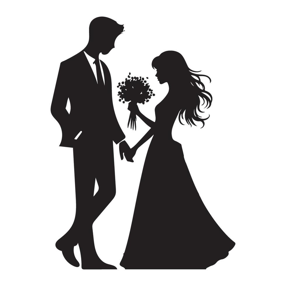 Romantic Silhouette of a Bride and Groom Holding Hands vector