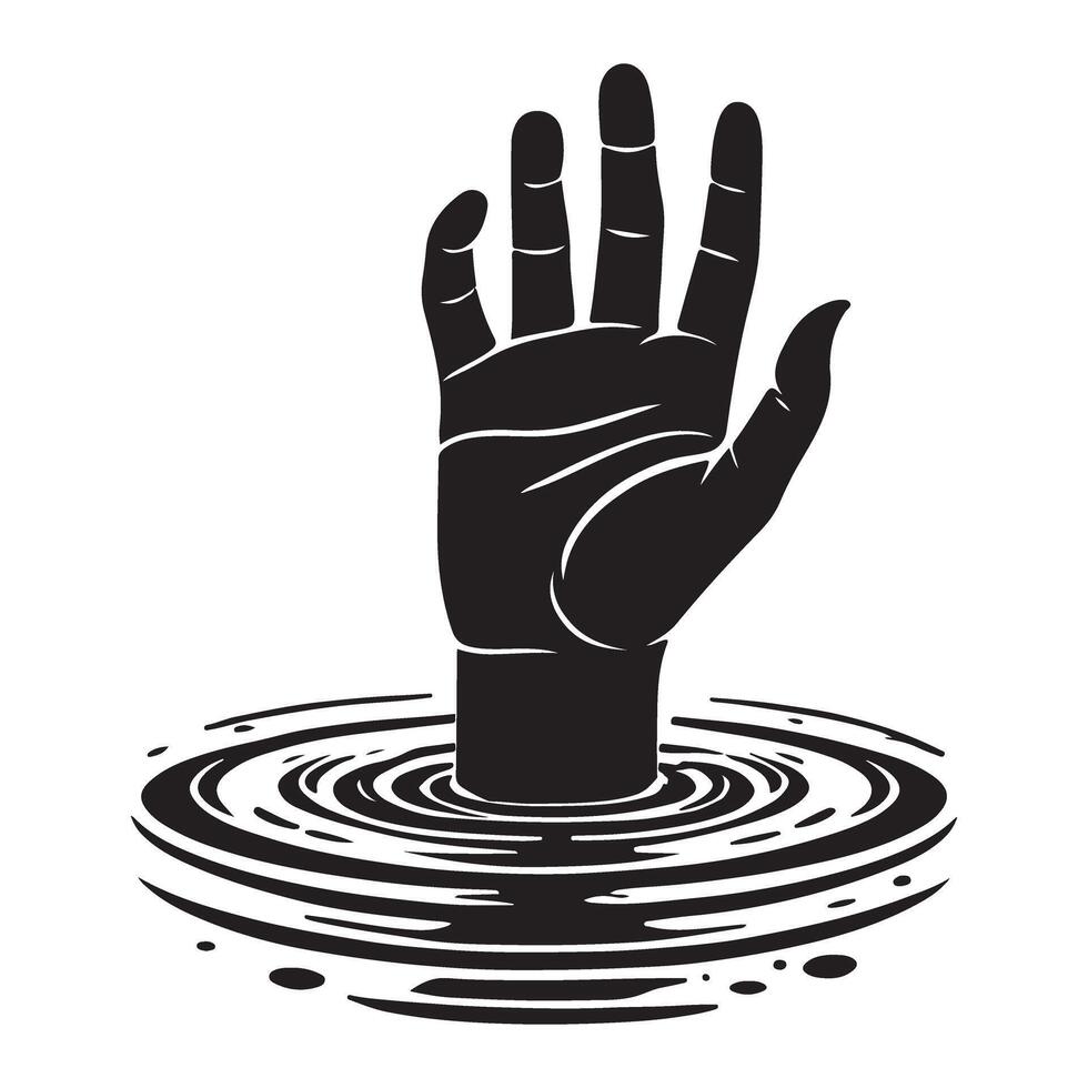 Hand Reaching from Water Silhouette vector