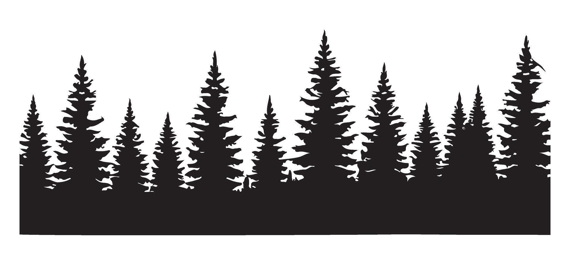 Curved Line of Pine Trees Silhouette vector