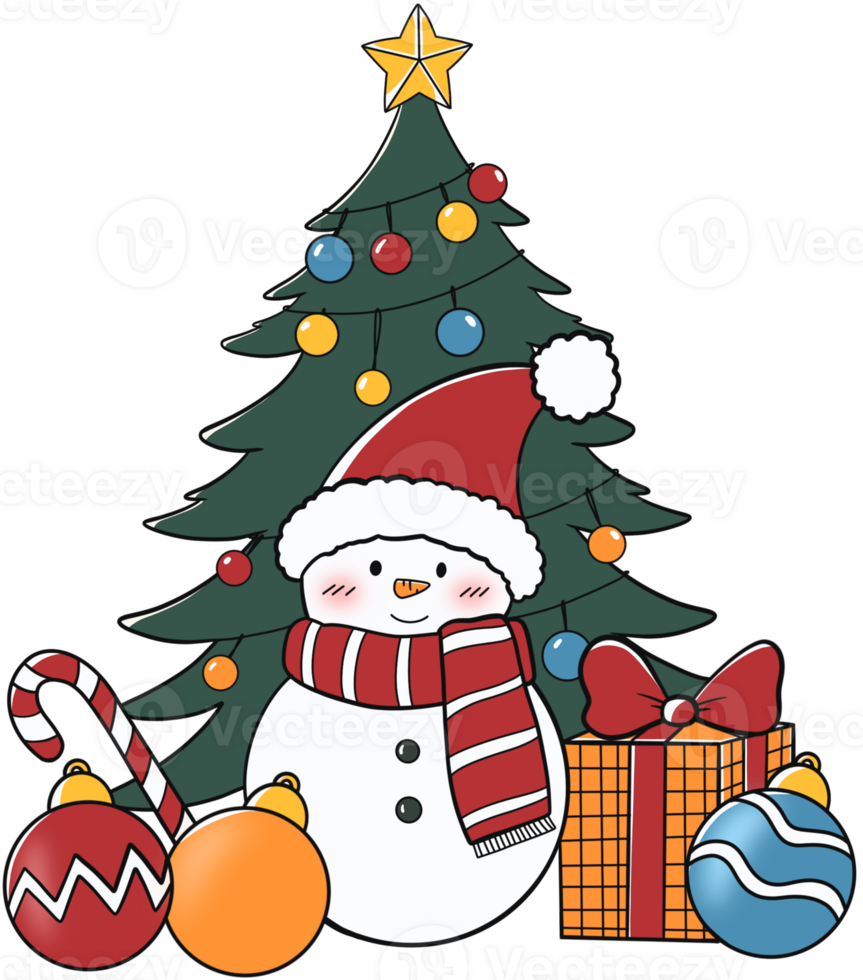 christmas tree with snowman png