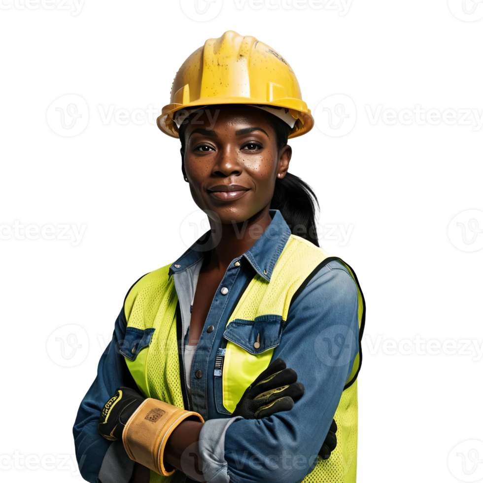 A woman in a hard hat and safety vest png