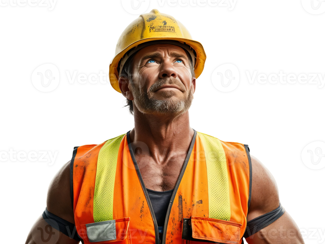 A man in an orange vest and hard hat png