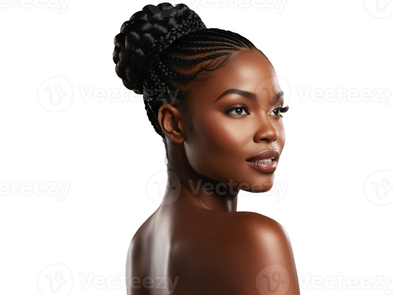 A beautiful black woman with braids in her hair png