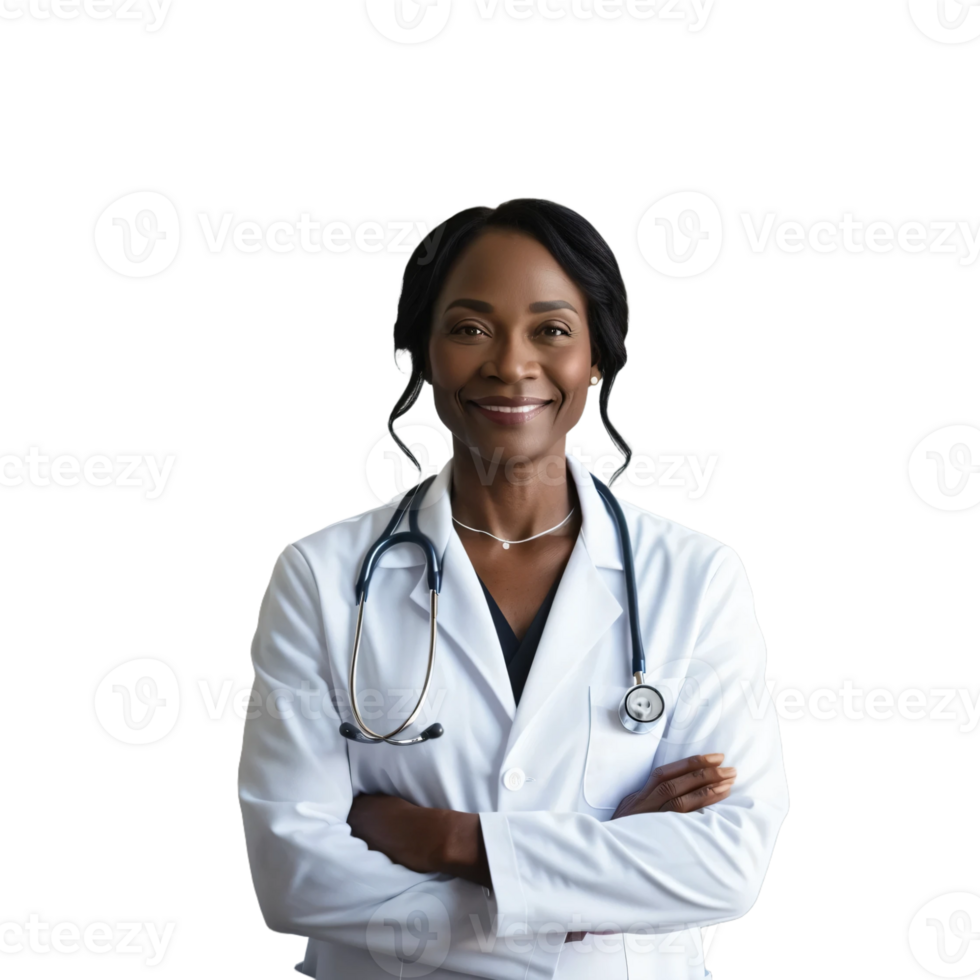 A black female doctor standing with her arms crossed png