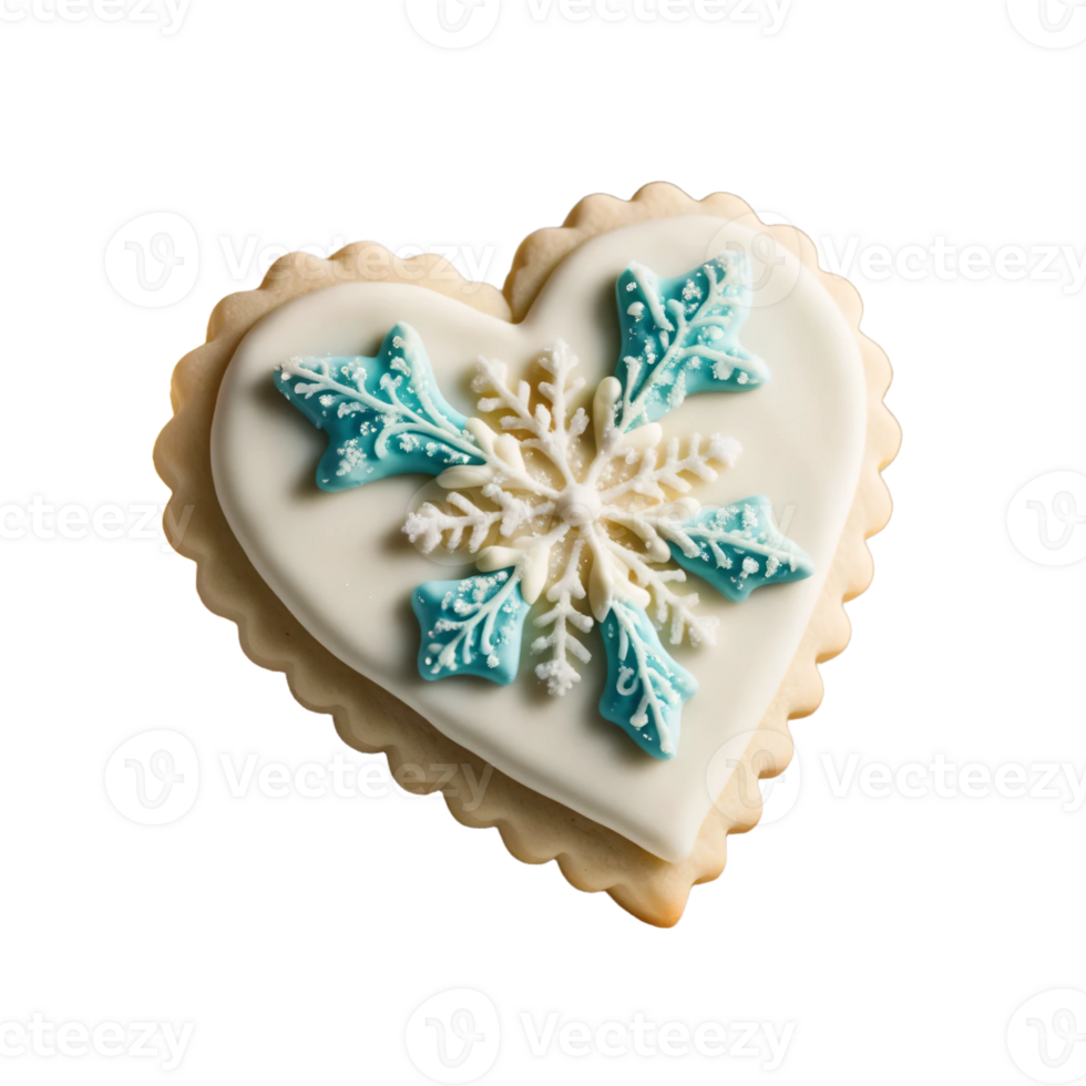 A heart shaped cookie decorated with snowflakes png