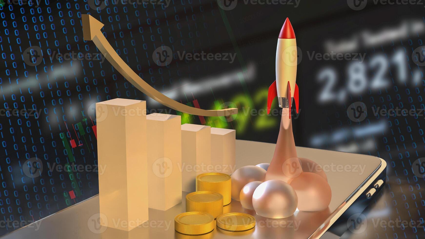 The Rocket and coins for Business or start up concept 3d rendering. photo