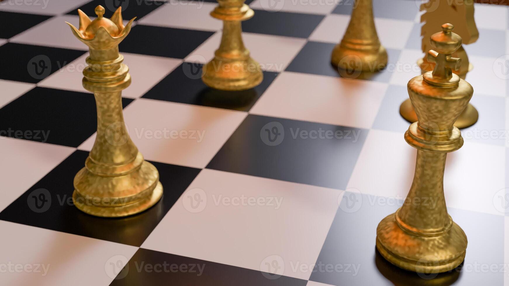 The Gold chess on Board for Business or Board game concept 3d rendering. photo