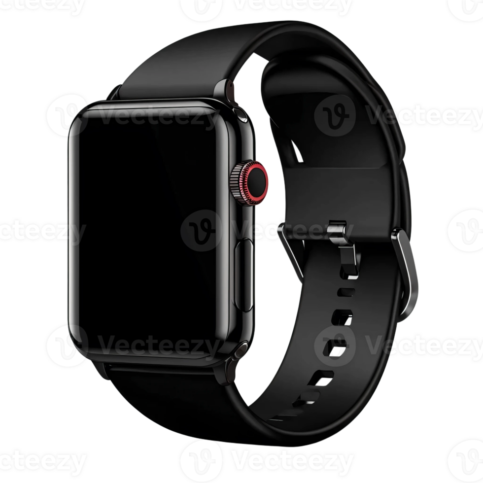 Wrist smart watch mockup with black strap isolated on transparent background. png