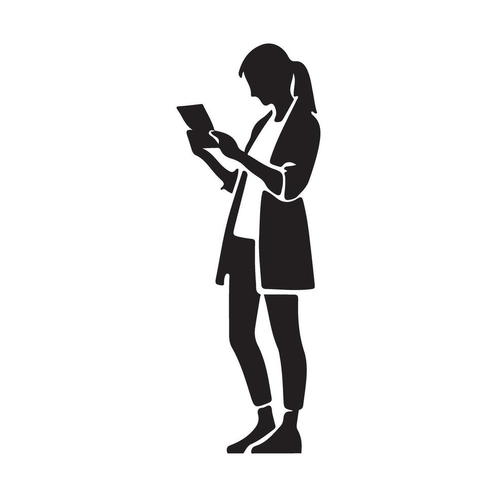 Silhouette Woman Using Tablet Digital Device Illustration vector