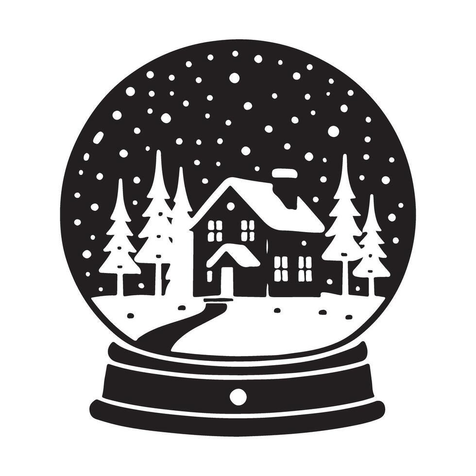 Charming Snow Globe with Winter House Silhouette Art vector