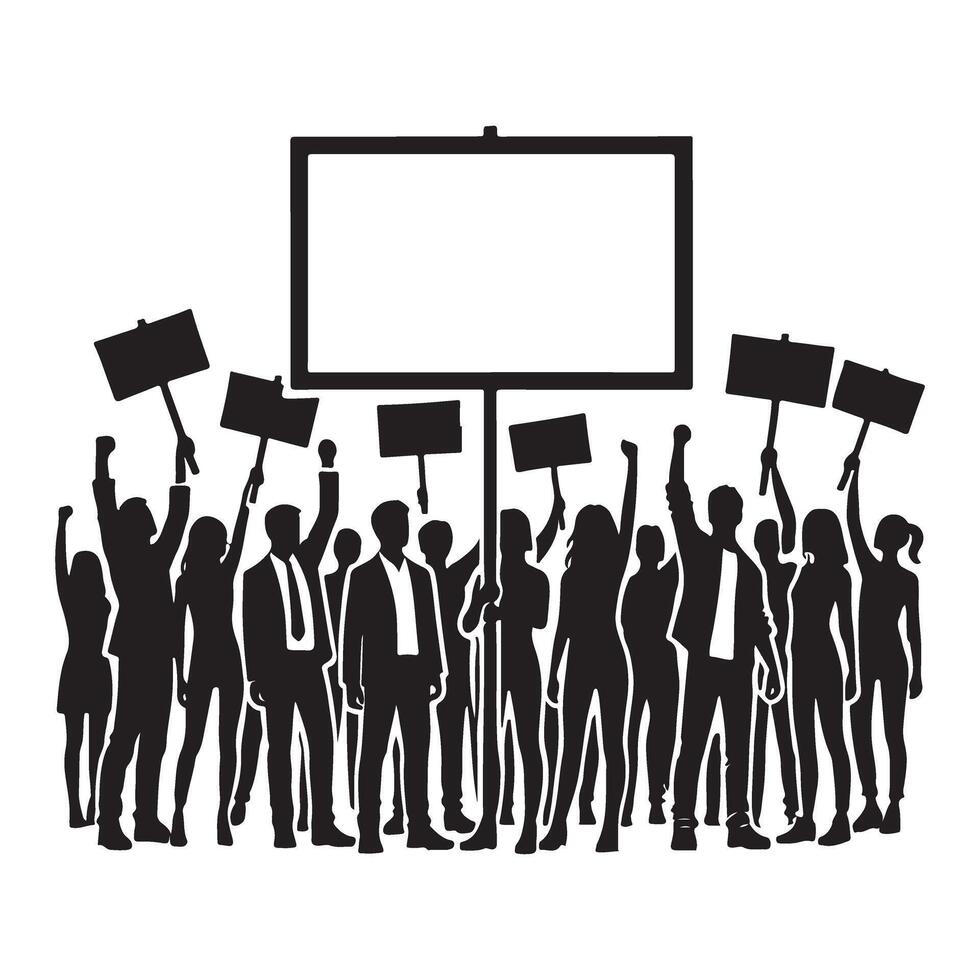 Powerful Protest Crowd Silhouette Illustration vector