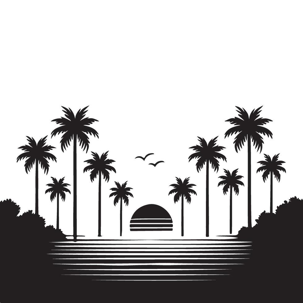 Tropical Beach Silhouette Sunset A Relaxing Coastal Scene vector
