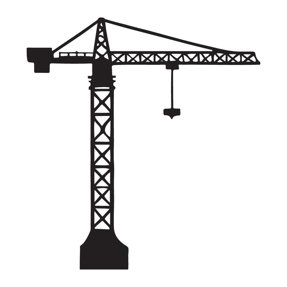 Detailed Construction Tower Crane Silhouette Image vector