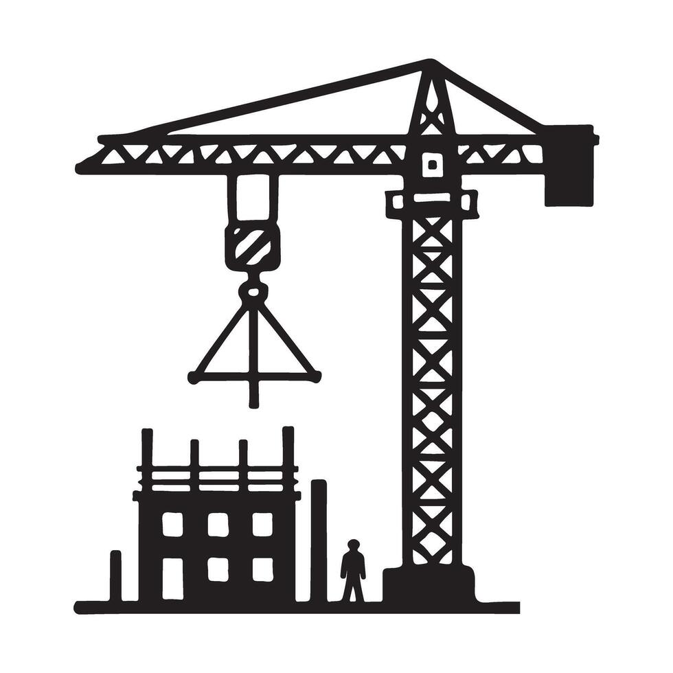 Detailed Tower Crane and Building Under Construction Illustration vector