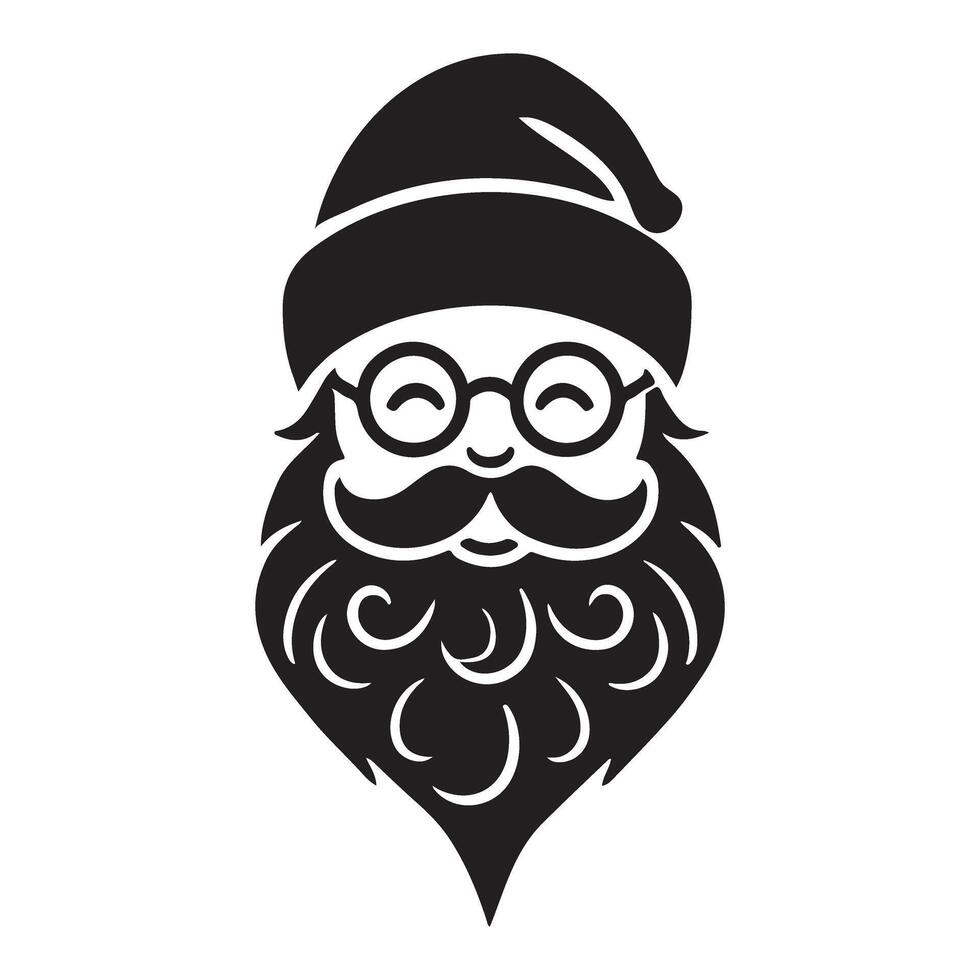 Santa Claus Head Silhouette with Glasses and Mustache vector
