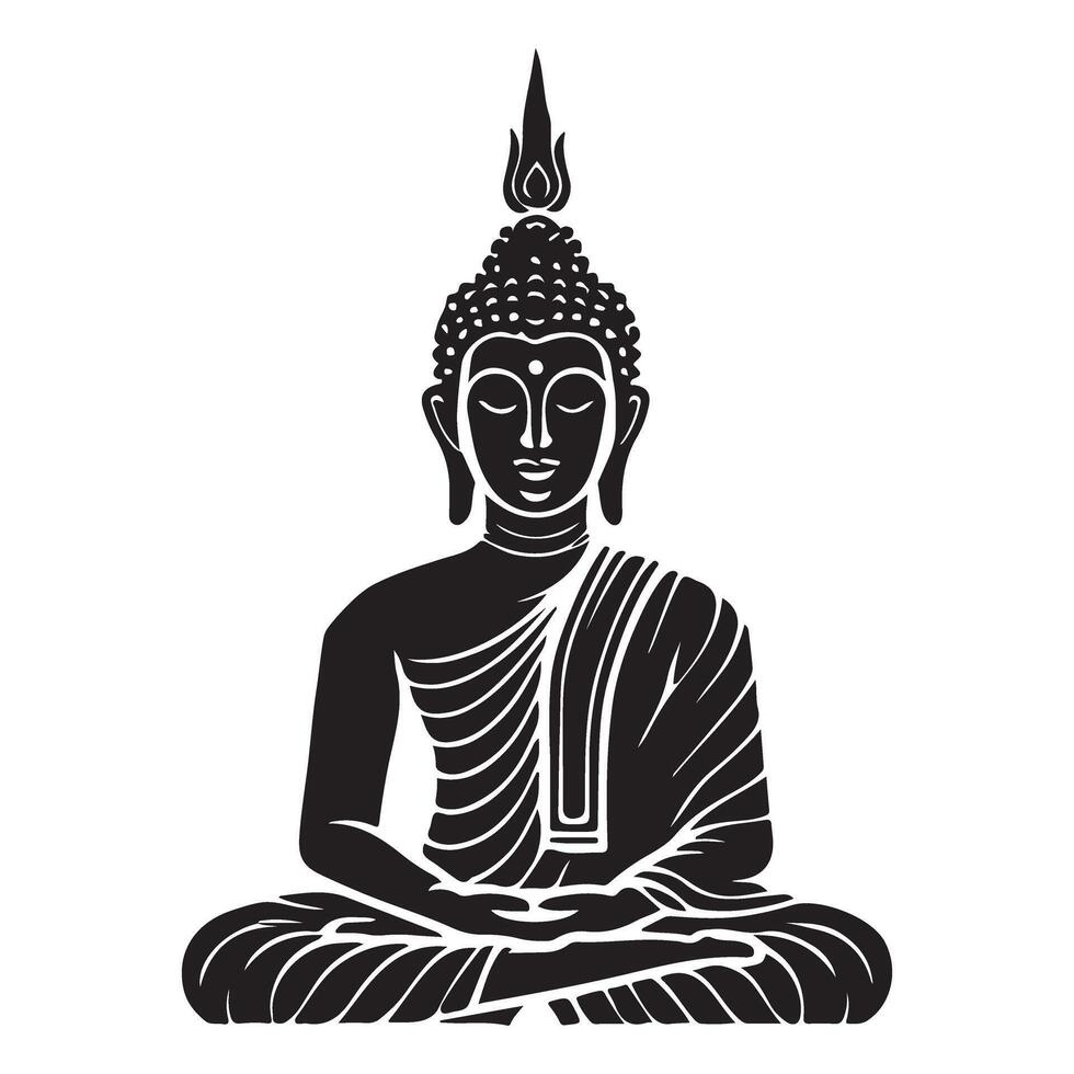 Black Silhouette Illustration of Buddha in Lotus Position vector