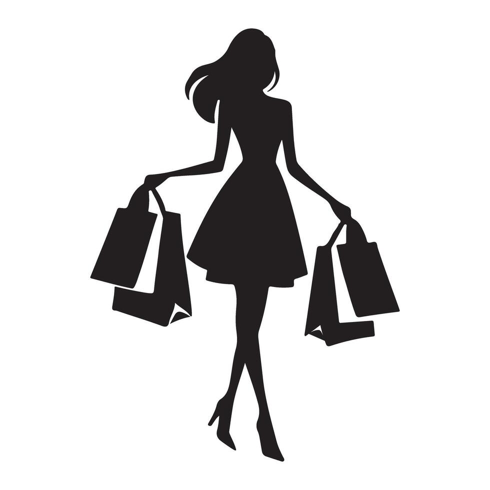 Silhouette of Woman with Shopping Bags Illustration vector
