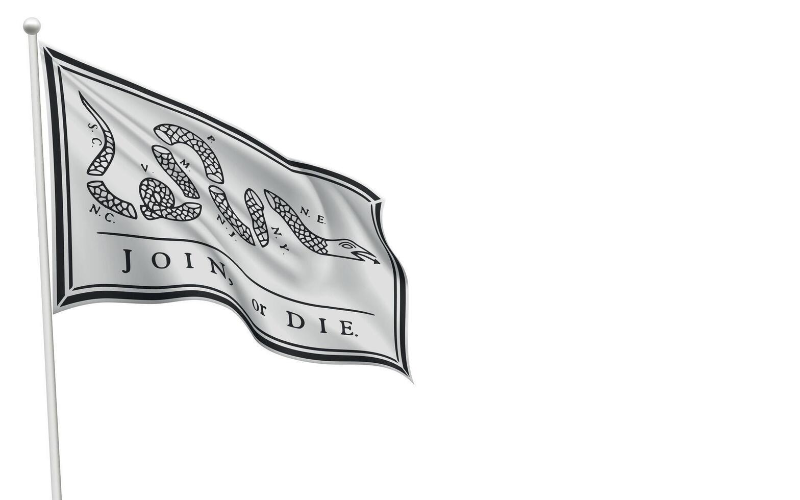 Join or Die Flag Waving on a White Background vector