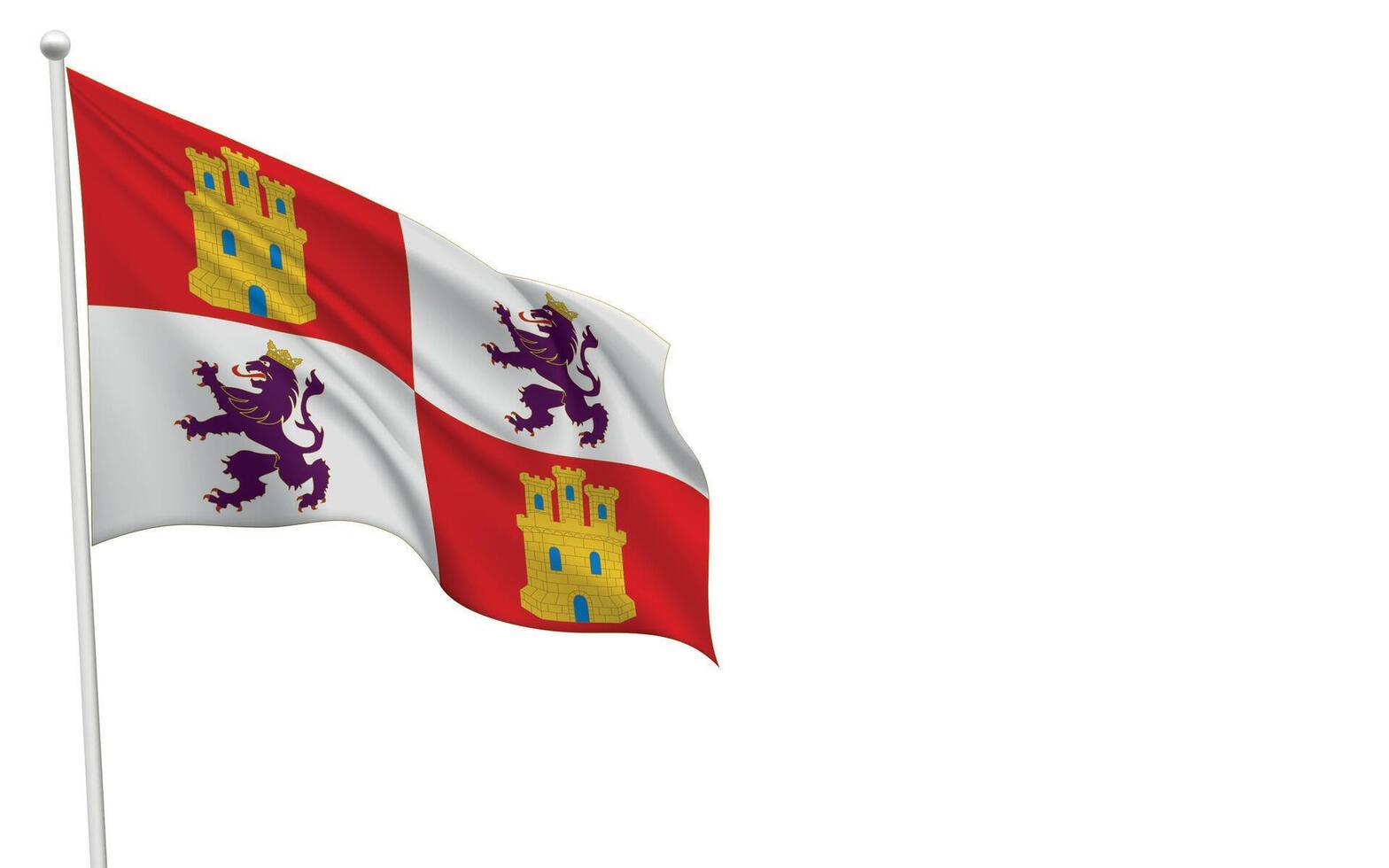 Isolated waving flag of Castile and Leon is a community Spain vector