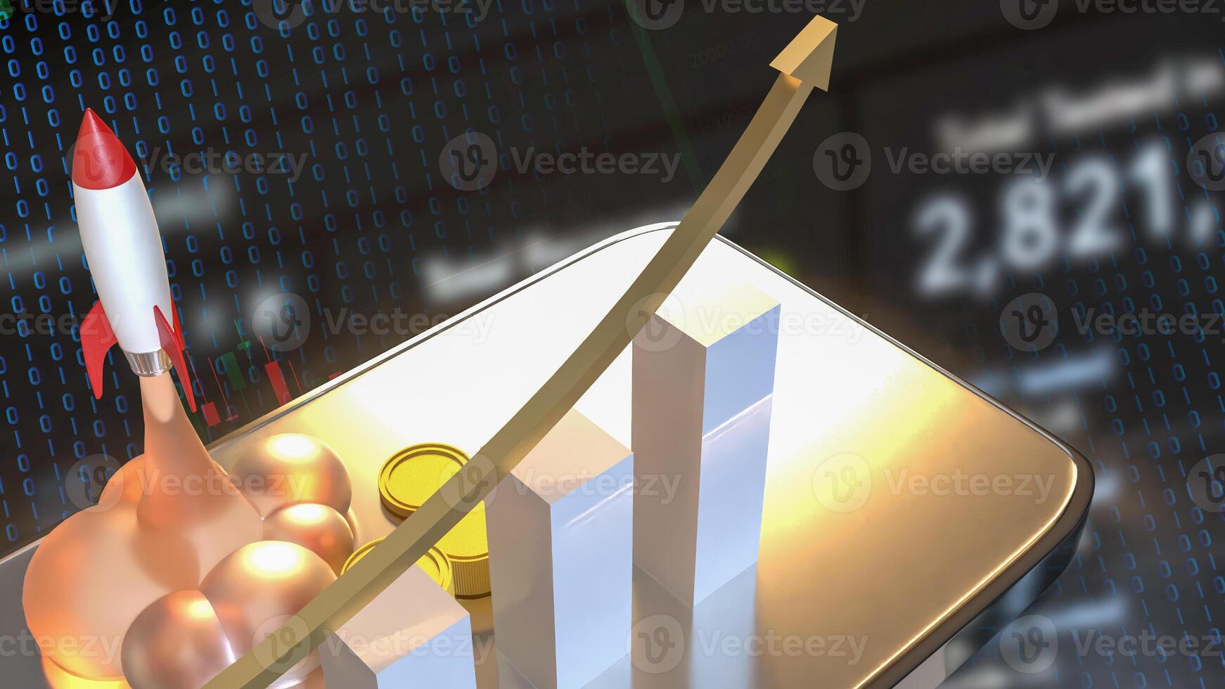 The Rocket and coins for Business or start up concept 3d rendering. photo