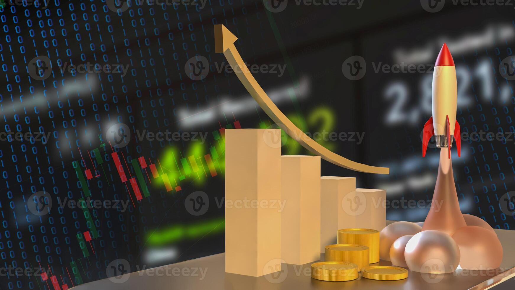 The Rocket and coins for Business or start up concept 3d rendering. photo