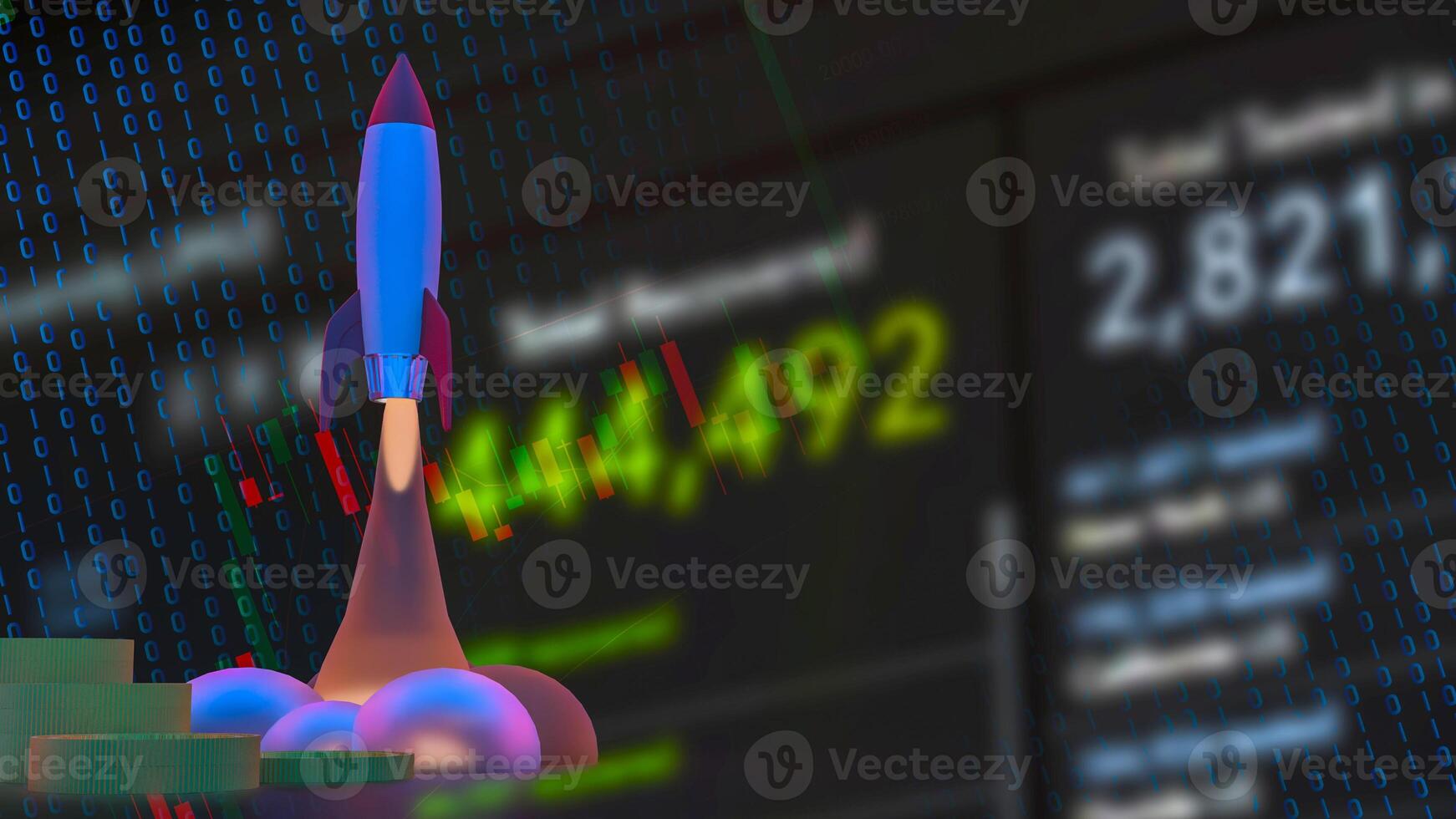 The Rocket and coins for Business or start up concept 3d rendering. photo
