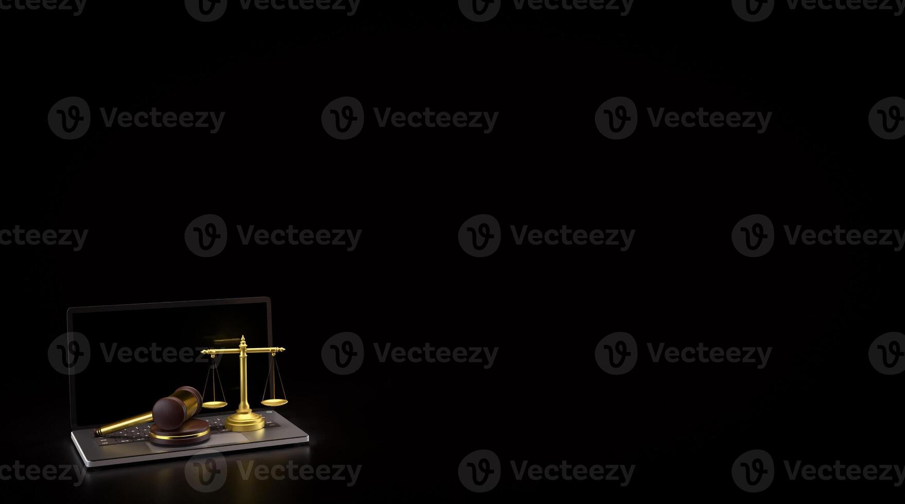 The Wood hammer and Libra on labtop for law concept 3d rendering. photo