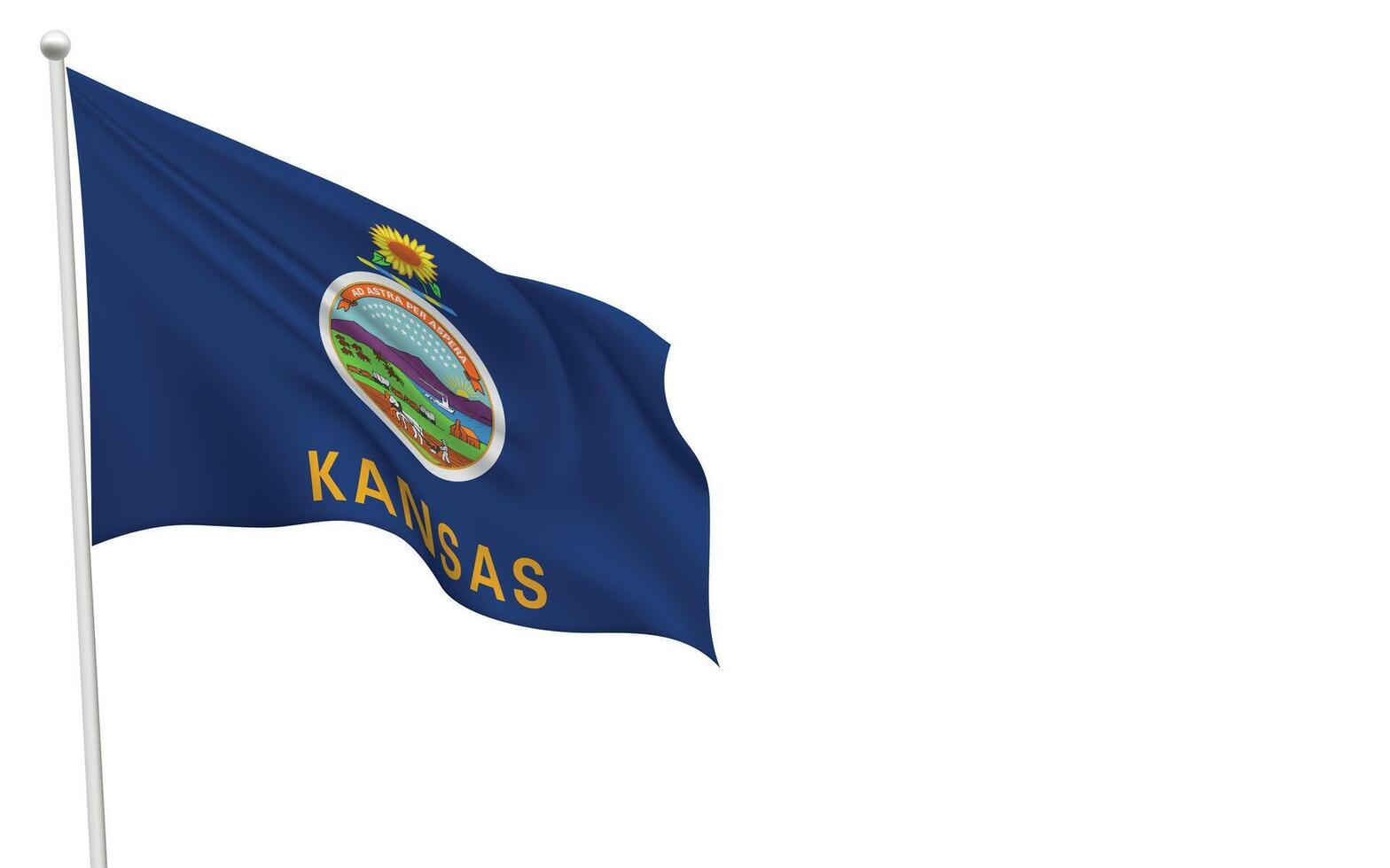 Isolated waving flag of Kansas is a state United States vector