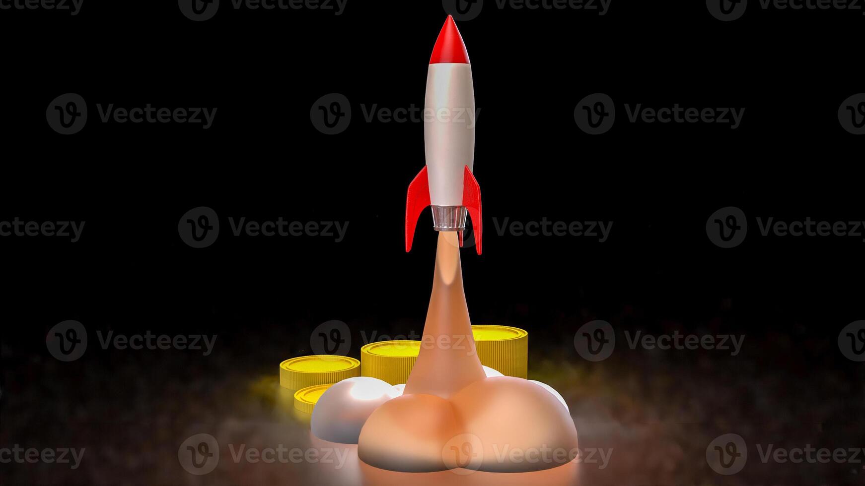 The Rocket and coins for Business or start up concept 3d rendering. photo