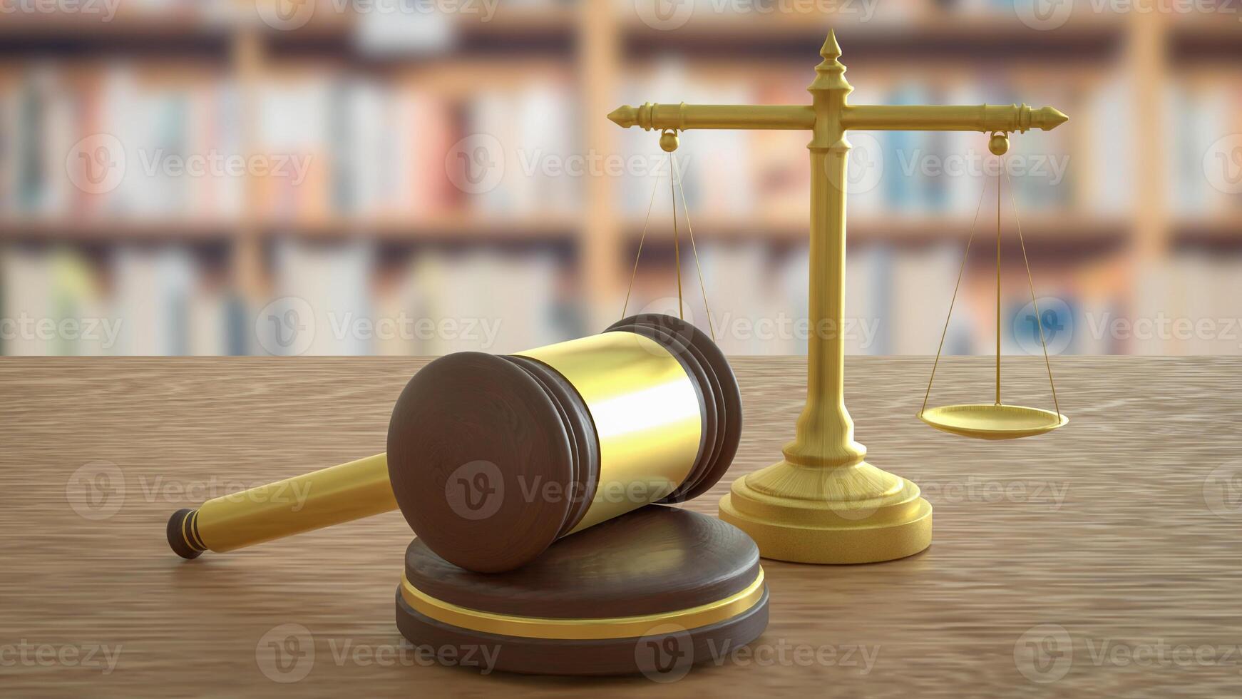 The Wood hammer and Libra for law concept 3d rendering. photo