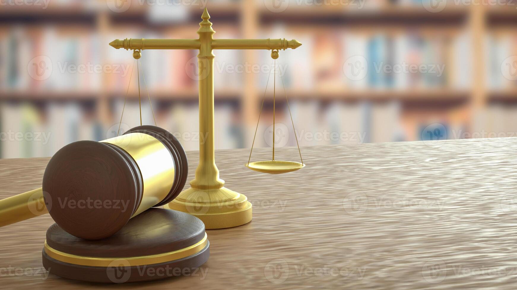 The Wood hammer and Libra for law concept 3d rendering. photo